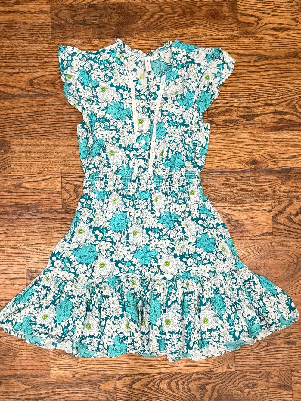 Girls Teal Floral Ruffle Dress